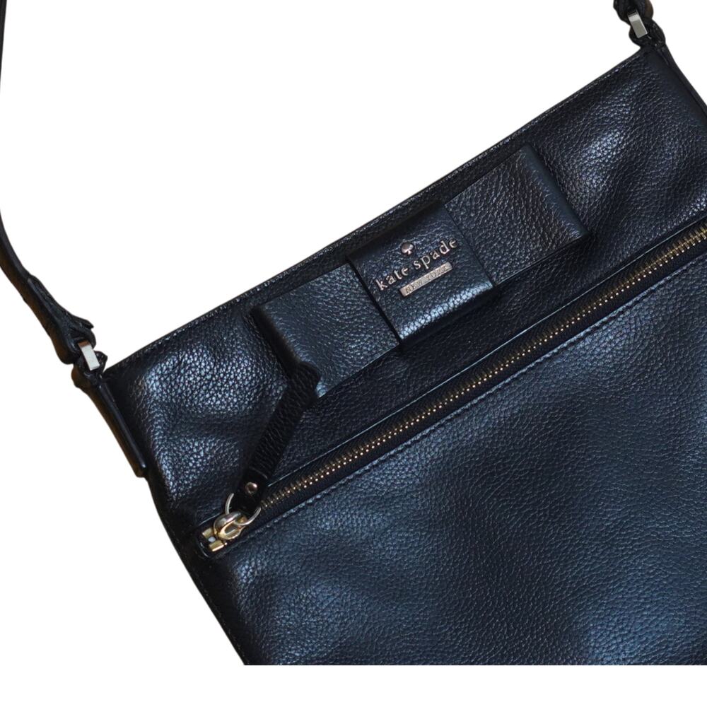 Kate Spade Black Leather Slim Crossbody Bow Detail Gold Hardware Refurbished - Picture 11 of 15